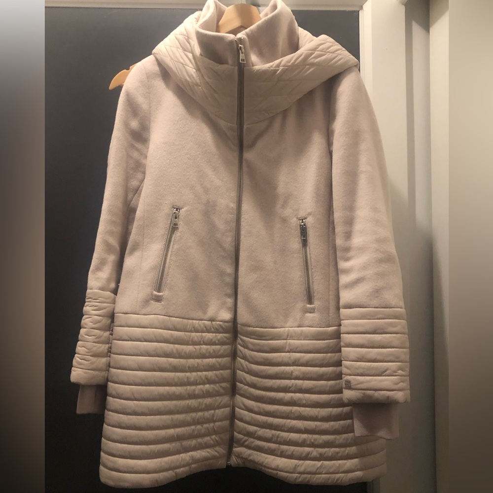 Soia & Kyo Light Beige Quilted-Hem Funnel Collar Coat